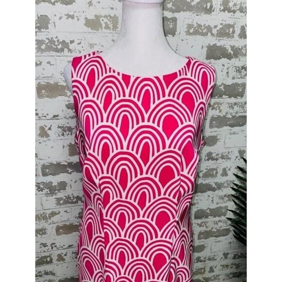 Alyx Dress Womens 6 Pink White Sleeveless Sheath Shift Geometric Knee Length - Picture 2 of 5
